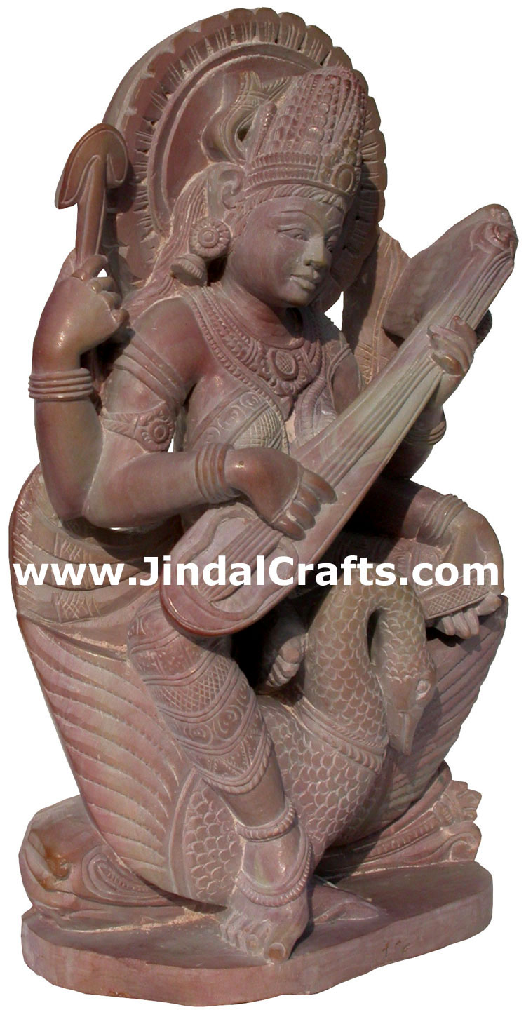 Hindu Deities Goddess Saraswati India Stone Carving Art