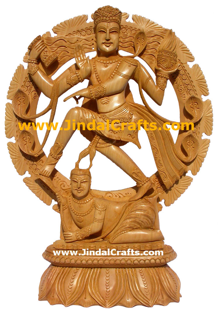 Handmade Wood Sculpture Shiva as Natraj Hindu Art India