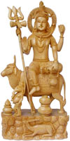 Hand Carved Wooden God Shiva Figure Indian Art