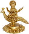 Saraswati Indian Goddess of Knowledge Brass Sculpture
