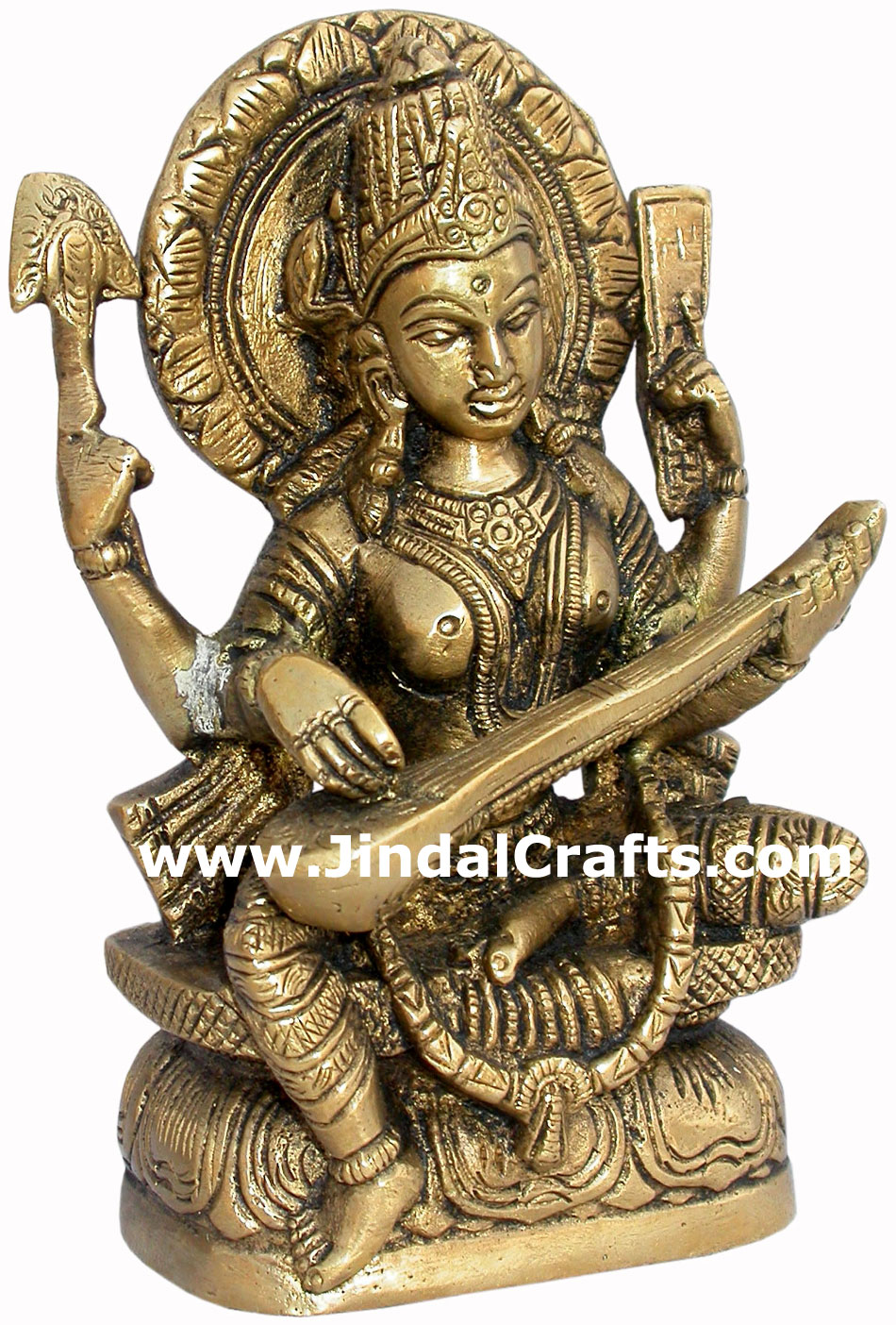 Saraswati - Hand Carved Indian Art Craft Handicraft Home Decor Brass Figurine
