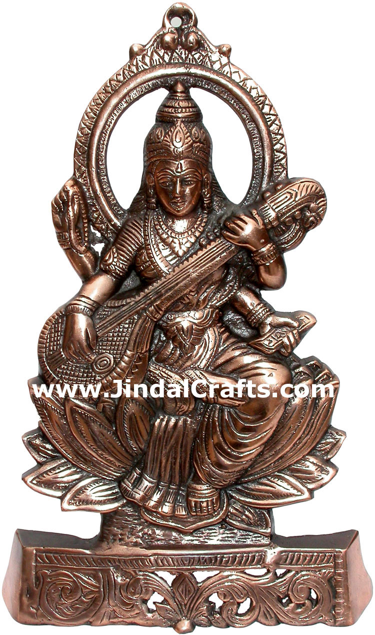 Saraswati Hand Carved Indian Art Craft Handicraft Home Decor Aluminium Figurine