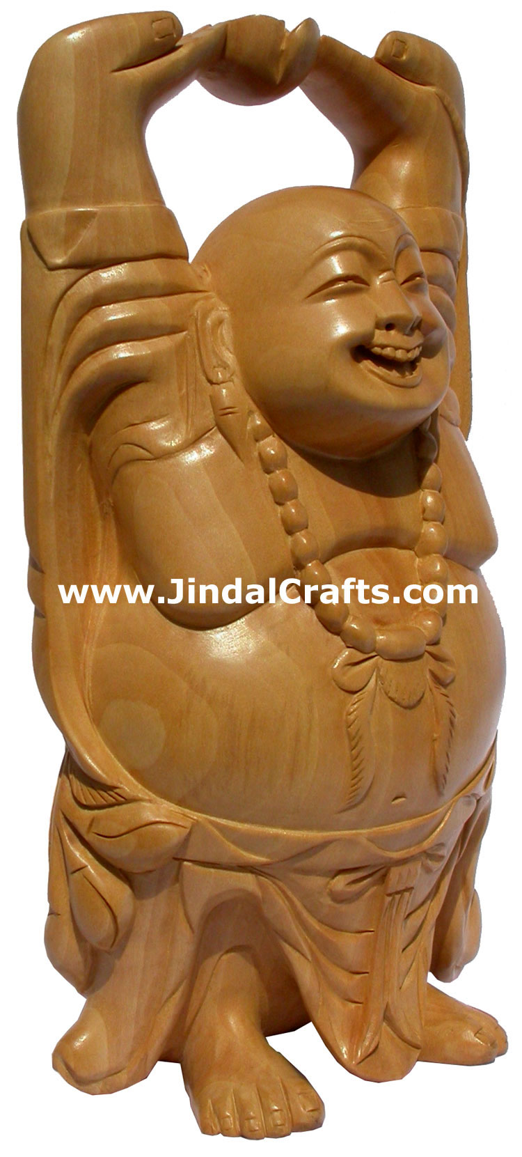 Master Piece - Handcarved Wooden Sculpture Happy Laughing Buddha Vaastu India