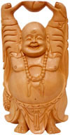 Wooden Sculpture Happy Laughing Buddha Vaastu India Art