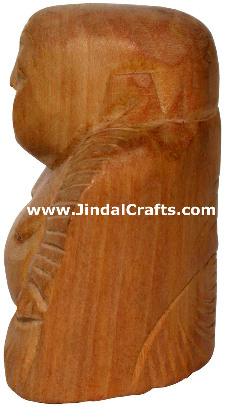 Hand Carved Kadam Wood Happy Laughing Buddha India Artifacts Arts Handicrafts