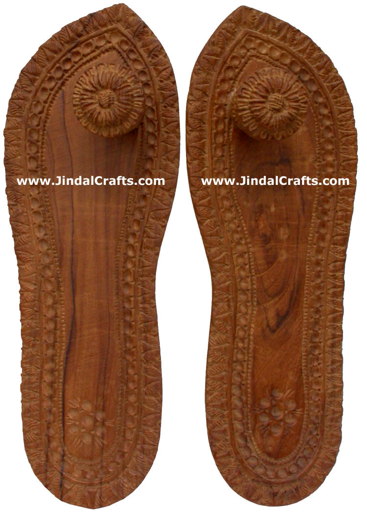 Handcarved Wooden Vishnu Paduka Khadayoon India Art