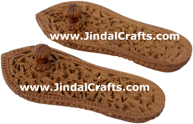 Lord Vishnu Feet Mark - Hand Carved Wooden Religious