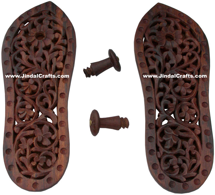 Hand Carved Wooden Paduka Hindu Religious Artifact Indian Handicrafts