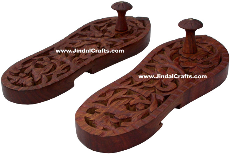 Hand Carved Wooden Paduka Hindu Religious Artifact Indian Handicrafts Arts