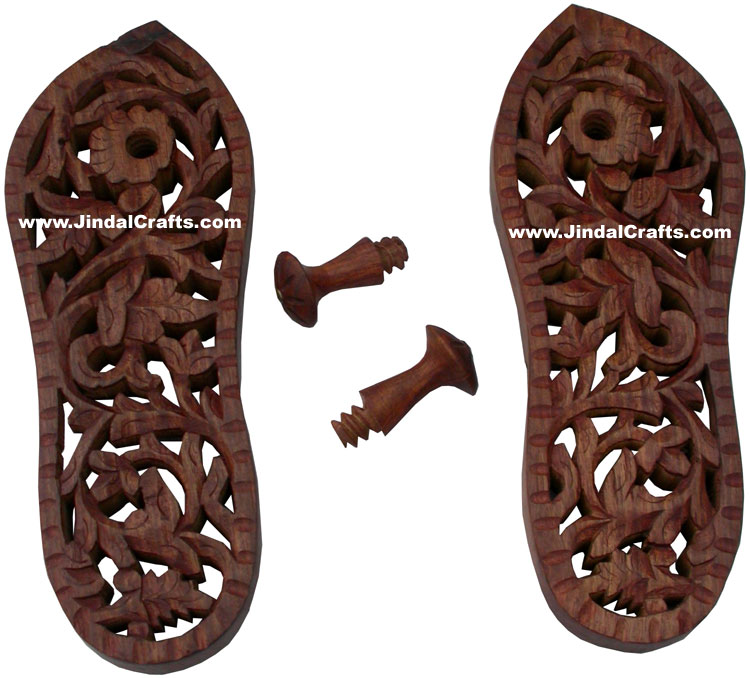 Hand Carved Wooden Paduka Hindu Religious Artifact Indian Handicrafts Arts