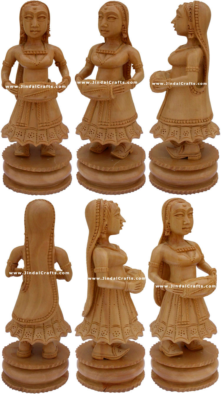 Set of 6 Musical Dolls - Wooden Carving Handmade Traditional Indian Artifacts