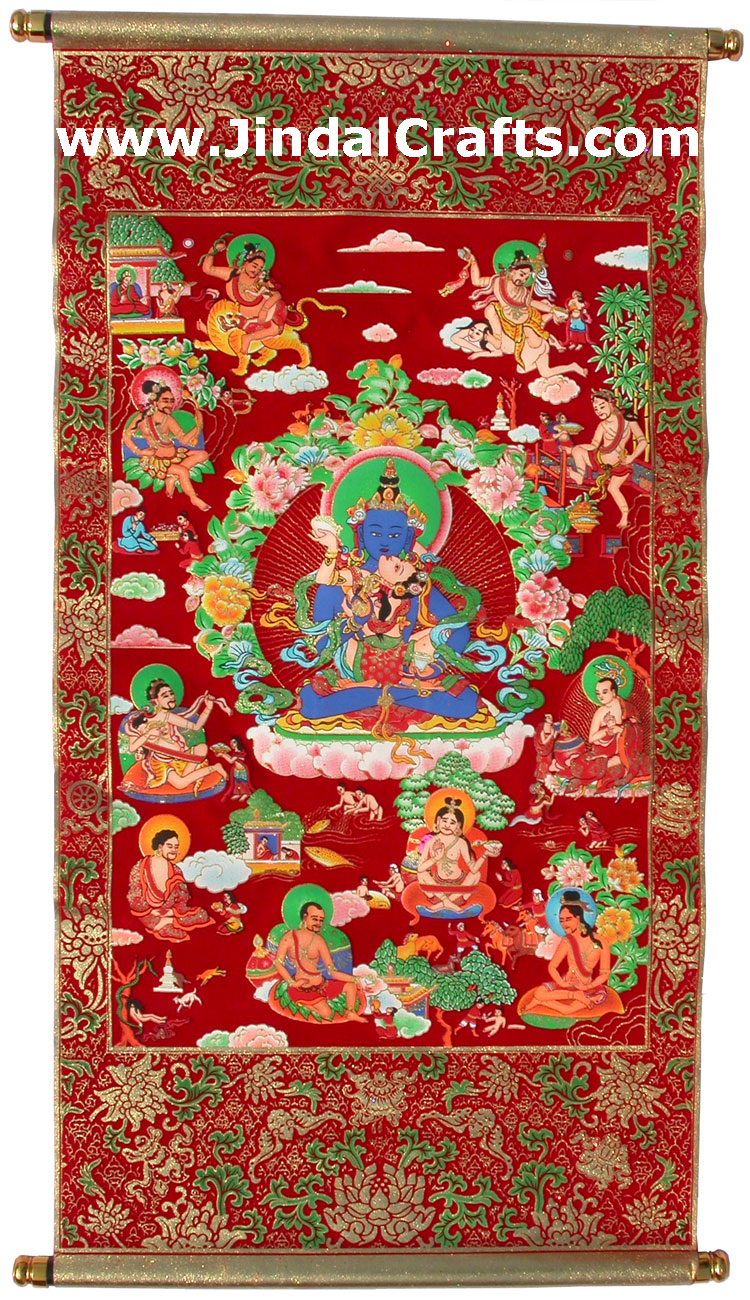 Golden Velvet Tibetan Buddha Thangka Painting India Art