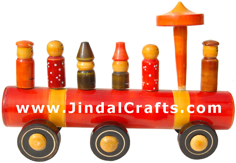 Handmade Handpainted Wooden Rail Engine Toy India