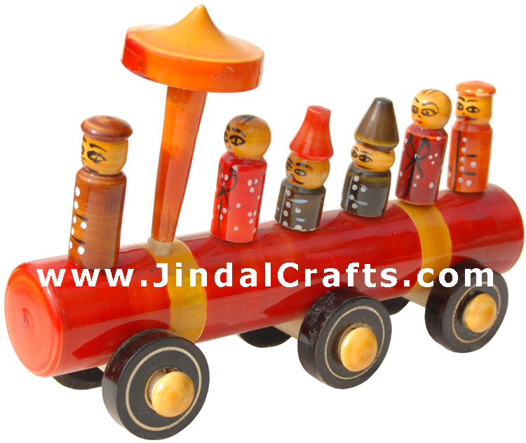 Handmade Handpainted Wooden Rail Engine Toy India