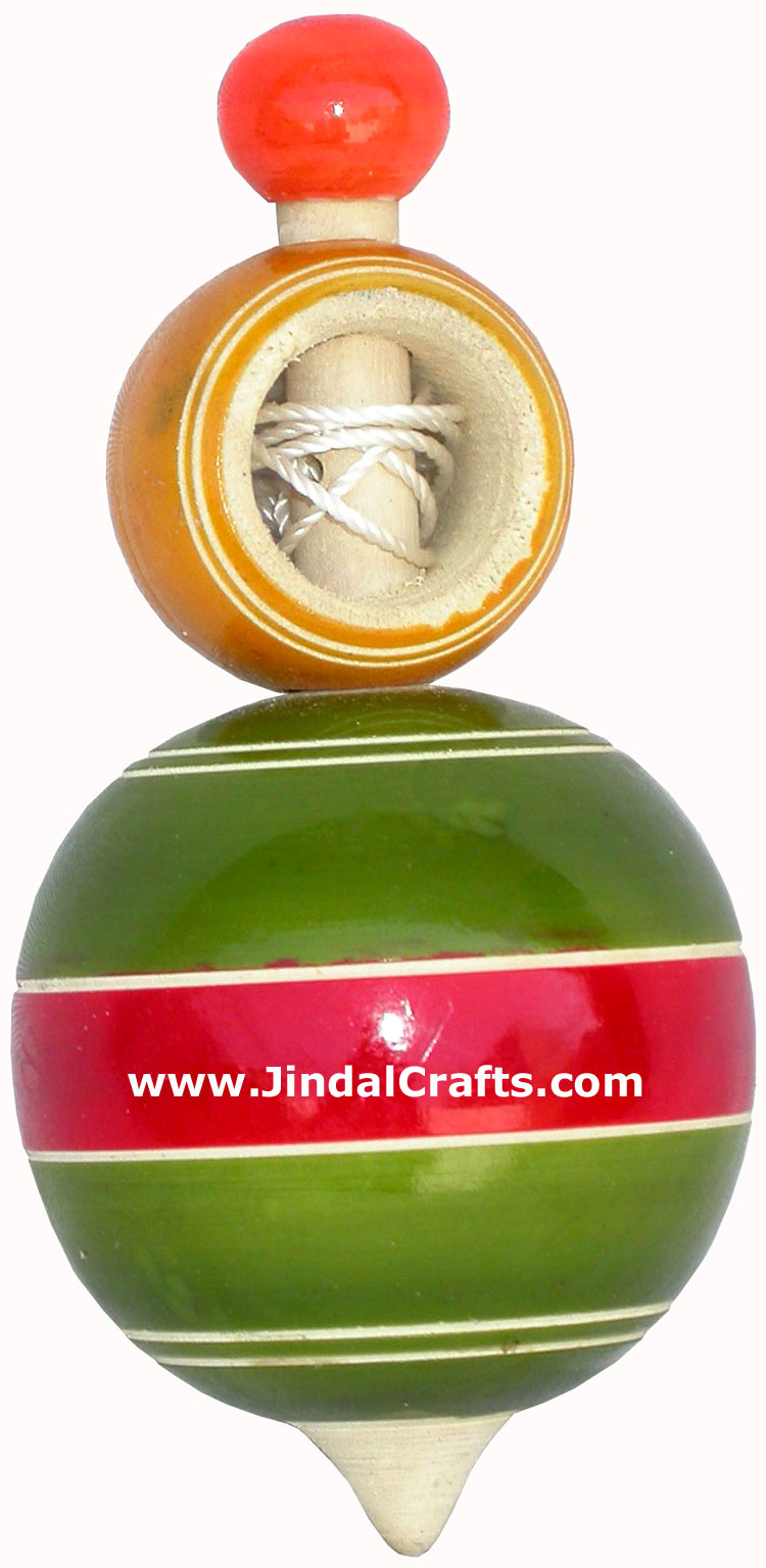 Handmade Handpainted Wooden Spinning Top Toy India Art