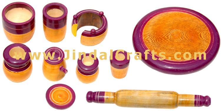 Handmade Handpainted Wooden Kitchen Set Toy India Art