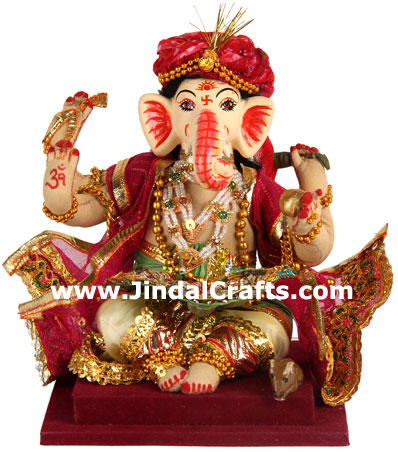 Lord Ganesha Handmade Traditional Costume Doll India Vinayaka Statues Idol Arts