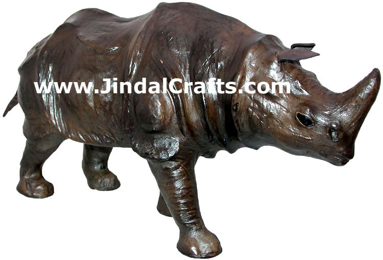 Rhino - Handmade Stuffed Leather Animals Toys India Art