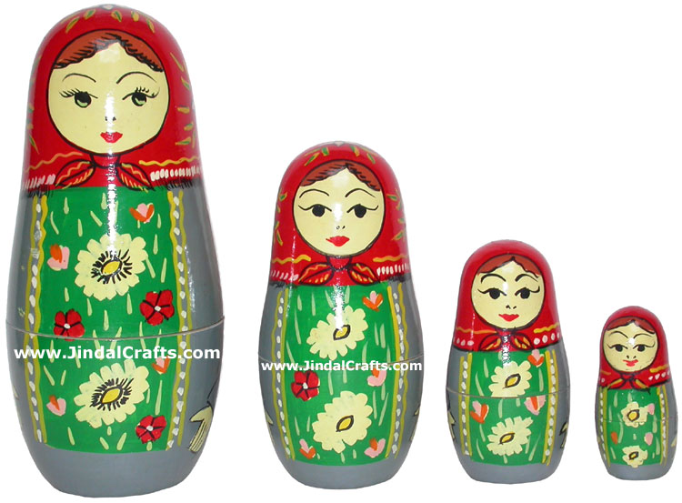 Russian Dolls Handmade Wooden India Stacking Dolls Art
