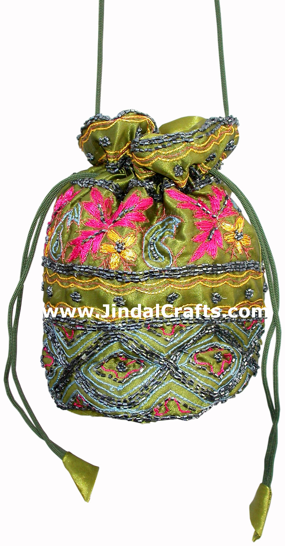 Hand Embroidered Beaded Traditional Shoulder Purse Potli from India