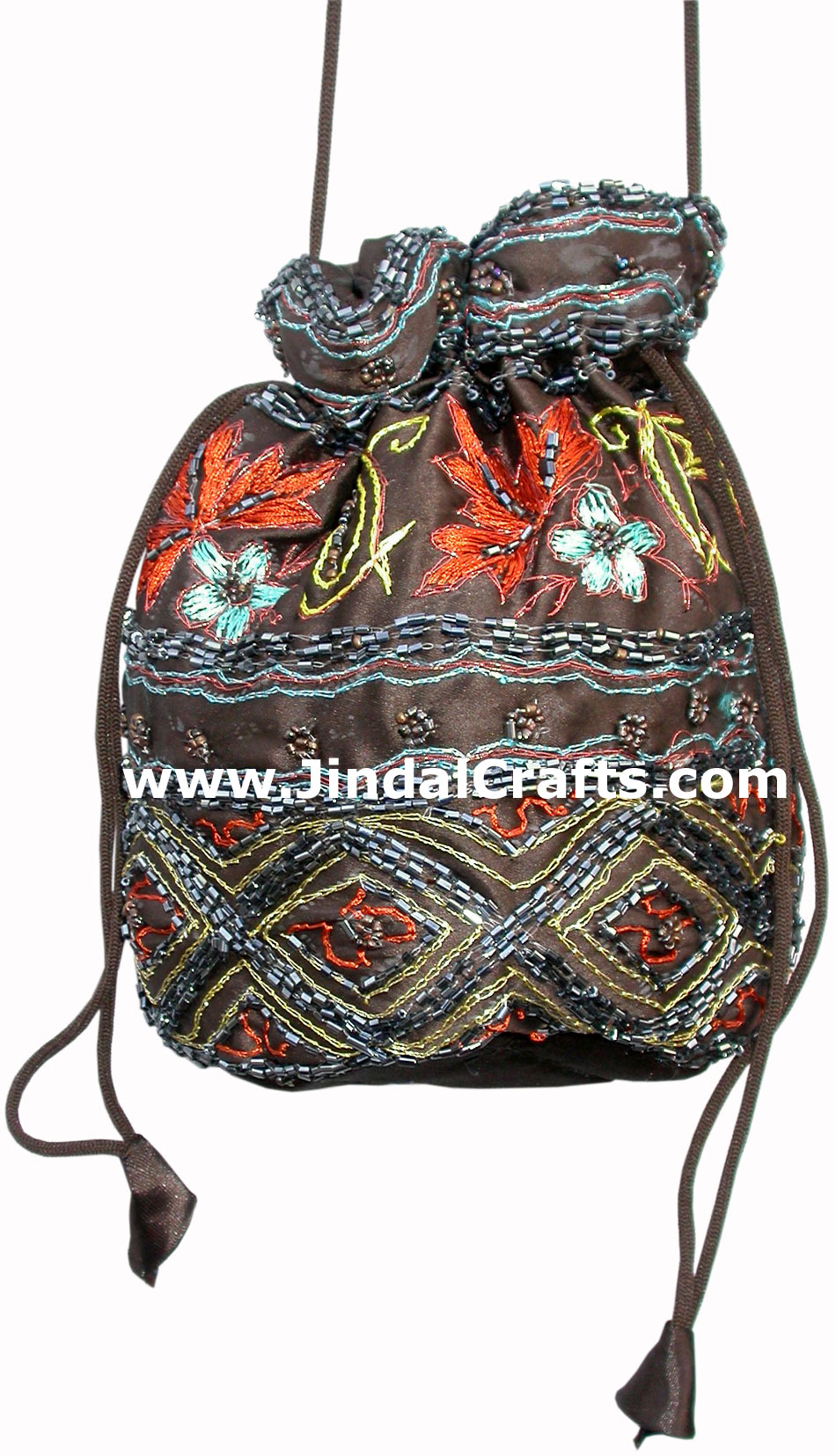 Hand Embroidered Beaded Traditional Shoulder Purse Potli from India