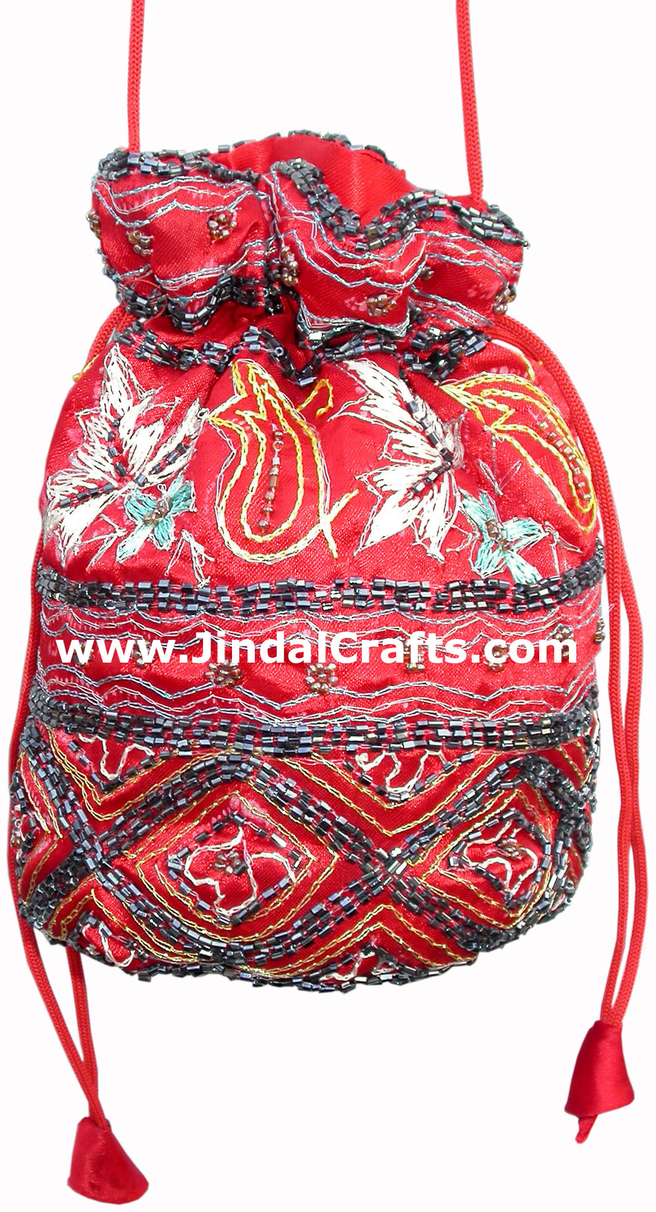 Hand Embroidered Beaded Traditional Shoulder Purse Potli from India