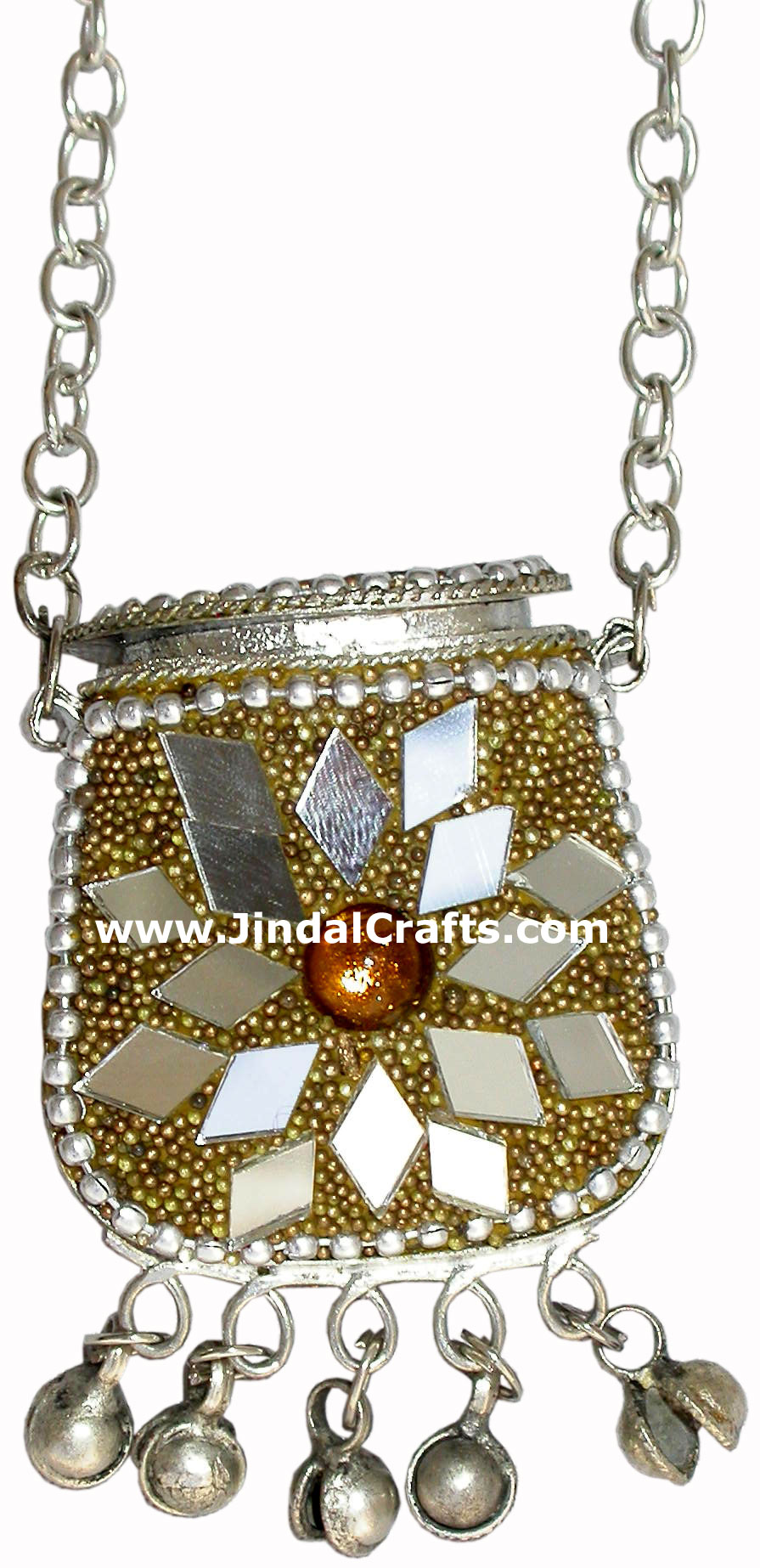 Hand Made Lac Mirror Beaded Traditional Chain Small Purse from India