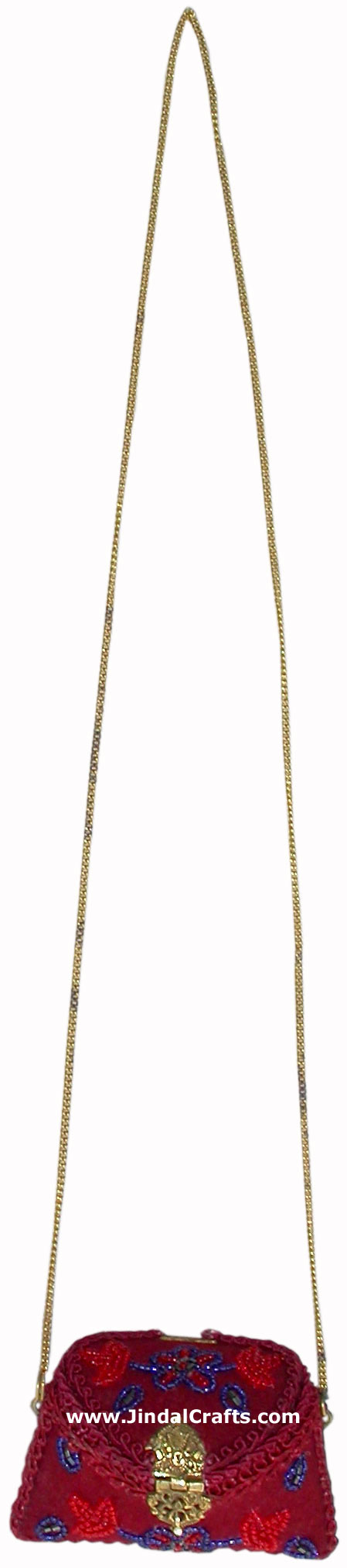 Hand Made Lac Mirror Beaded Traditional Chain Small Metal Purse from India