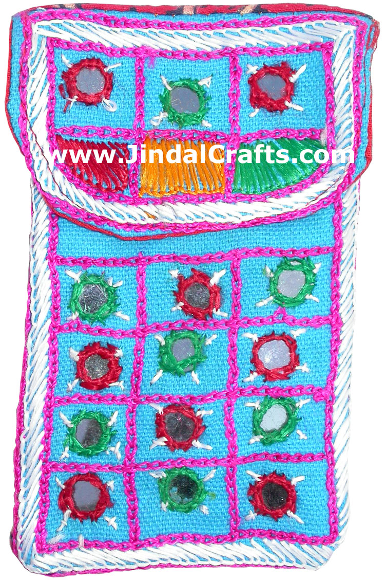 Cell Phone Bag Mirror Work Hand Embroidered India Arts