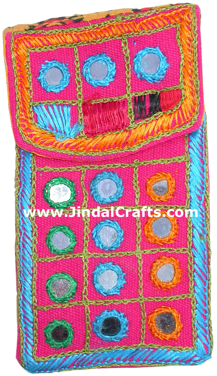 Cell Phone Bag Mirror Work Hand Embroidered India Arts