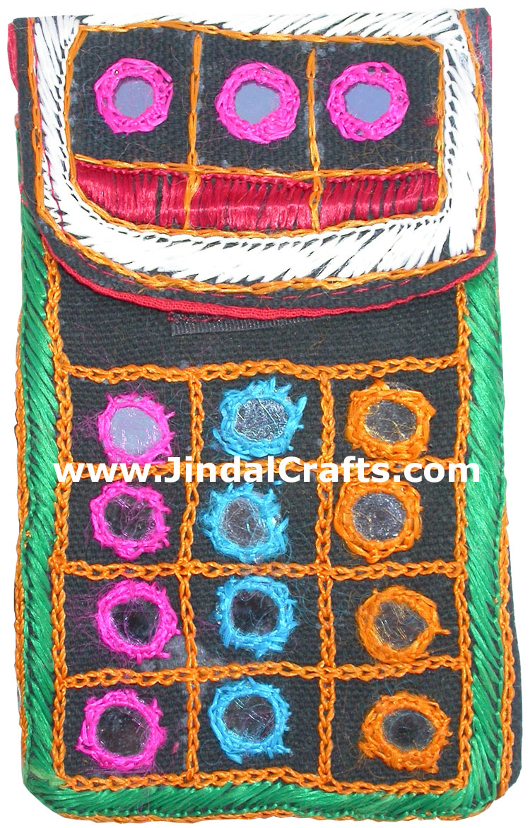 Cell Phone Bag Mirror Work Hand Embroidered India Arts