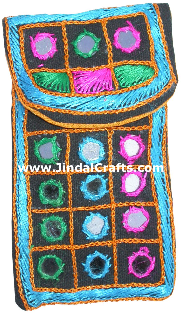 Cell Phone Bag Mirror Work Hand Embroidered India Arts
