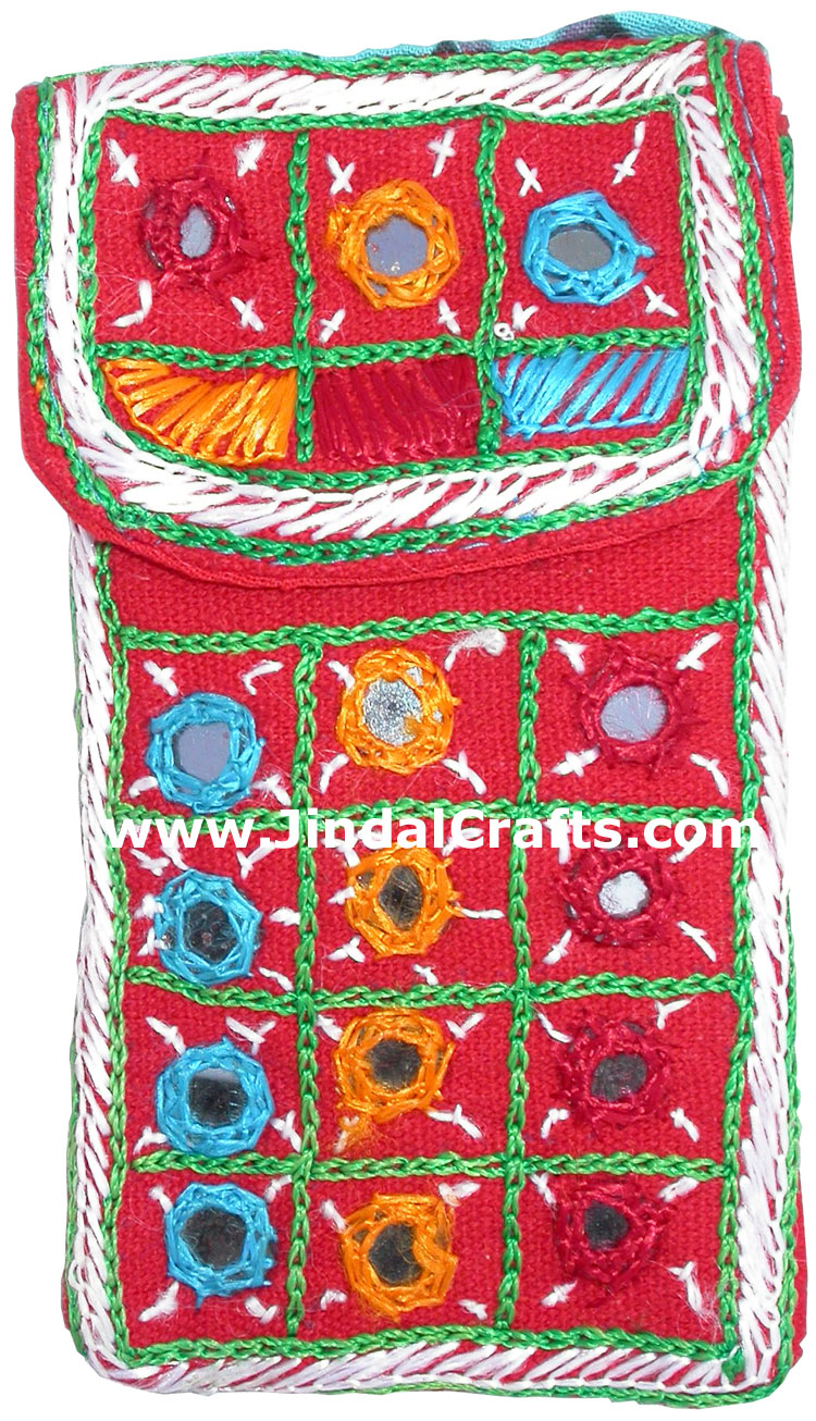 Cell Phone Bag Mirror Work Hand Embroidered India Arts