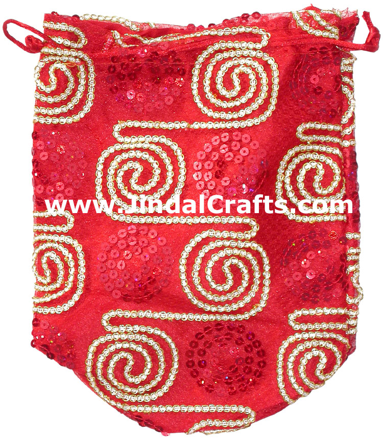 Designer Draw String Bags Hand Embroidered India Arts