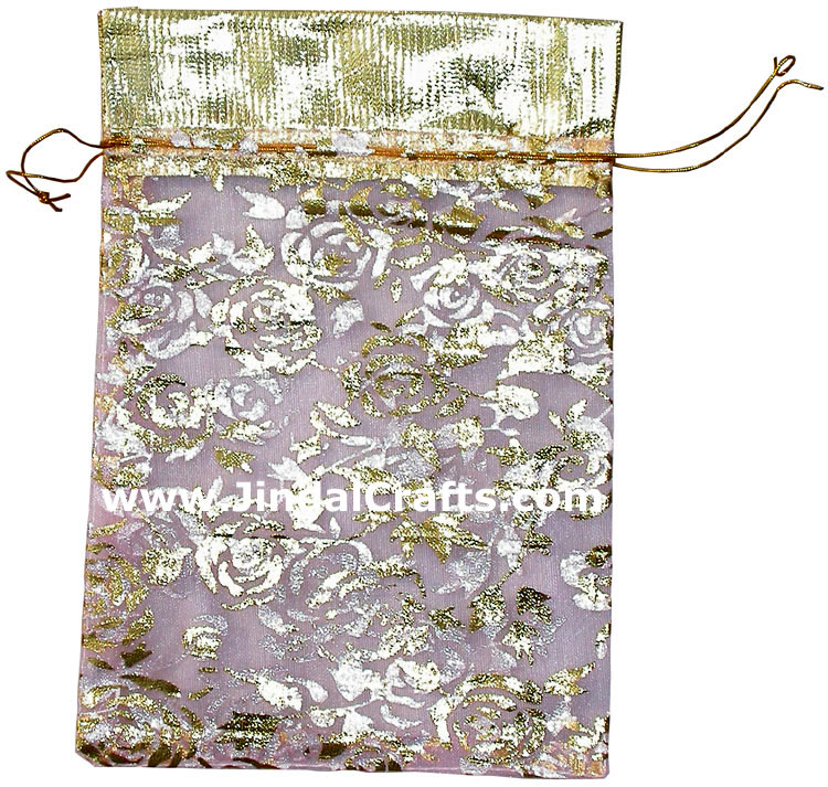 Designer Draw String Organza Bags Hand Embroidered Art