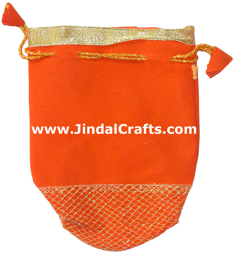 Designer Draw String Velvet Bags Hand Embroidered India