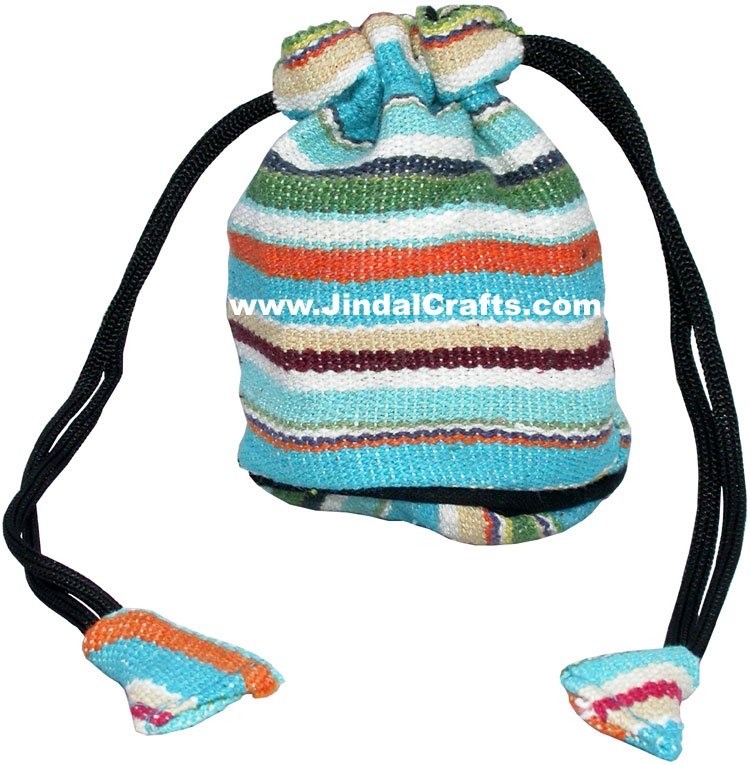 Colourful Hand Embroidered Pouch Handbag from India 100 % Cotton Fabric