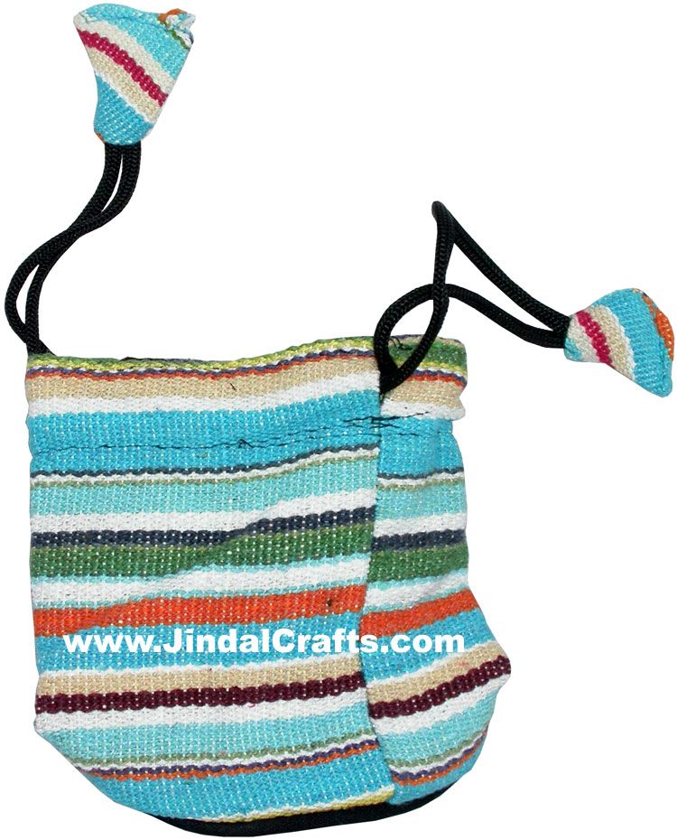 Colourful Hand Embroidered Pouch Handbag from India 100 % Cotton Fabric