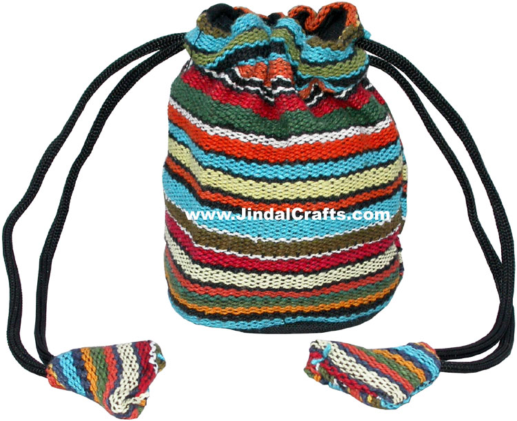 Colourful Hand Embroidered Pouch Handbag from India 100 % Cotton Fabric