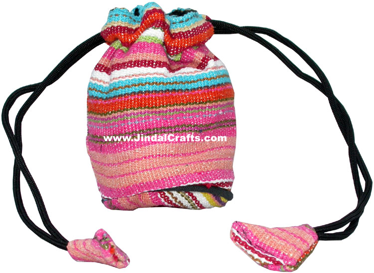Colourful Hand Embroidered Pouch Handbag from India 100 % Cotton Fabric
