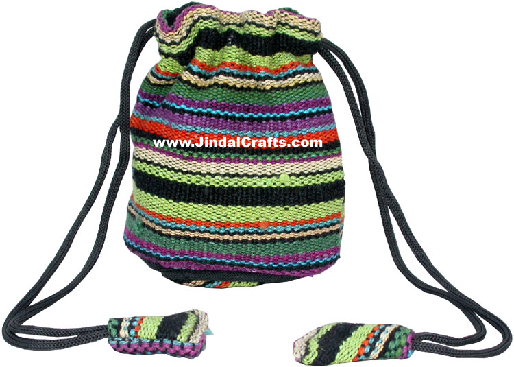 Colourful Hand Embroidered Pouch Handbag from India 100 % Cotton Fabric