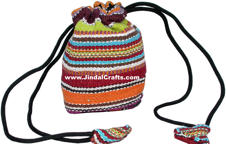 Colourful Hand Embroidered Pouch Handbag from India 100 % Cotton Fabric