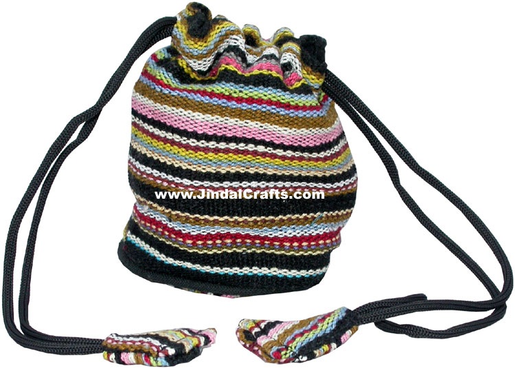 Colourful Hand Embroidered Pouch Handbag from India 100 % Cotton Fabric