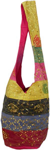 Colourful Hand Embroidered Sequin Handbag from India 100 % Cotton Fabric Art