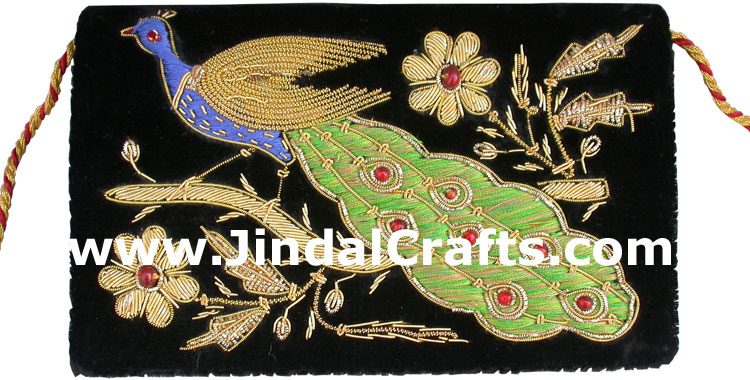 Hand Embroidered Designer Peacock Jari Purse Handbag