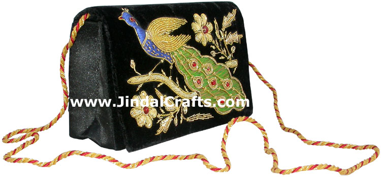 Hand Embroidered Designer Peacock Jari Purse Handbag