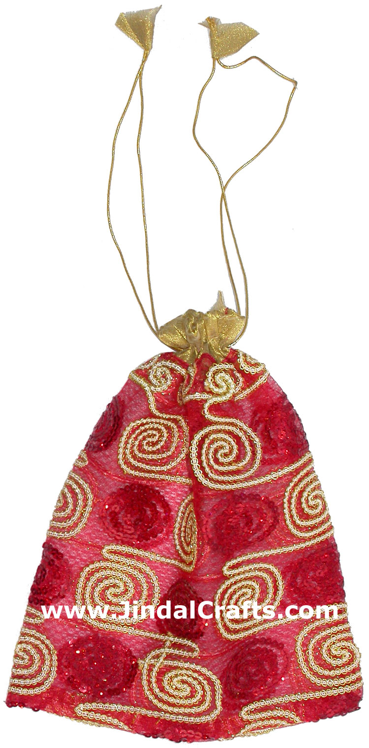 Drawstring Organza Bags Embroidered India Traditional