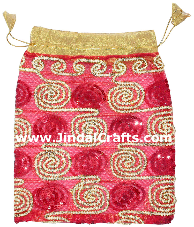 Drawstring Organza Bags Embroidered India Traditional