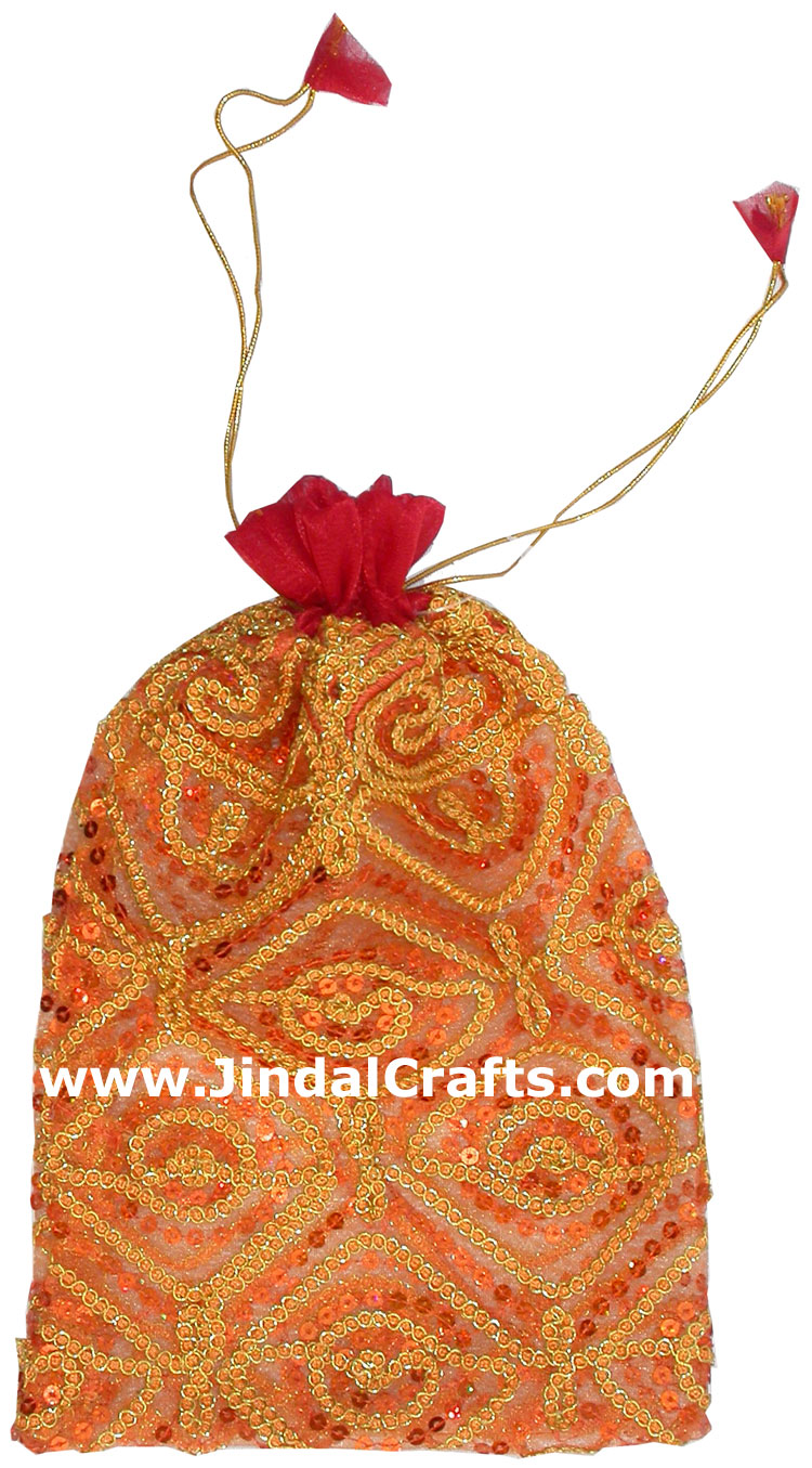 Drawstring Organza Bags Embroidered India Traditional