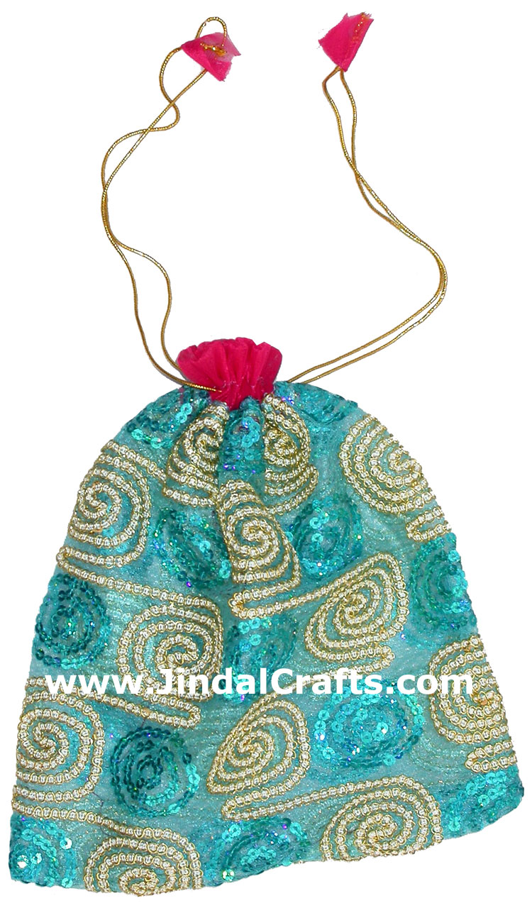 Drawstring Organza Bags Embroidered India Traditional